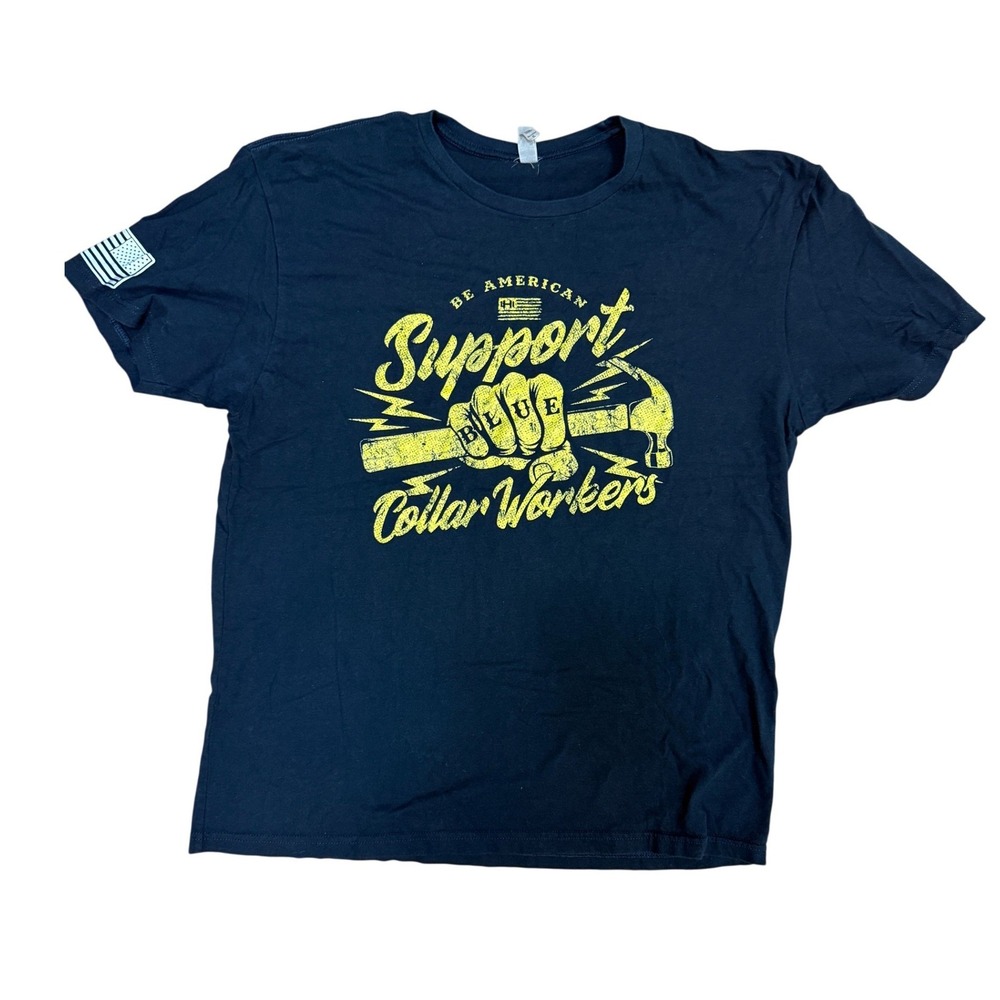 Next Level Support Blue Collar Workers Graphic T-Shirt Mens XL Navy Blue Cotton